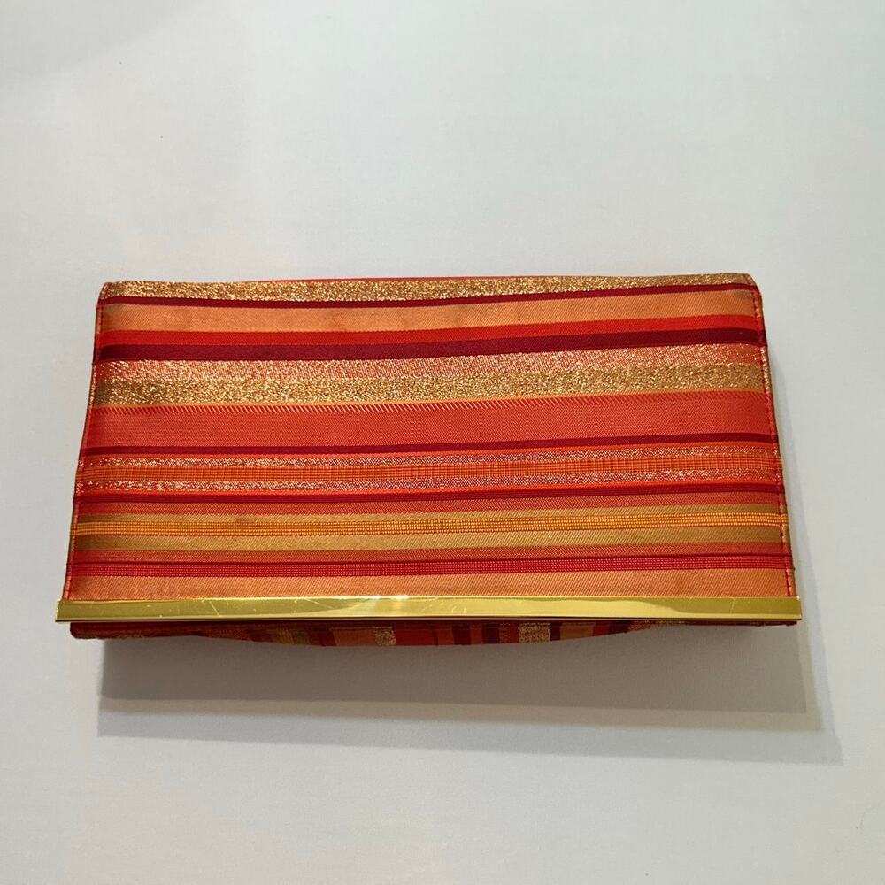 J Renee Vintage Clutch With Detachable Strap Red Orange Gold Stripe - Picture 3 of 14